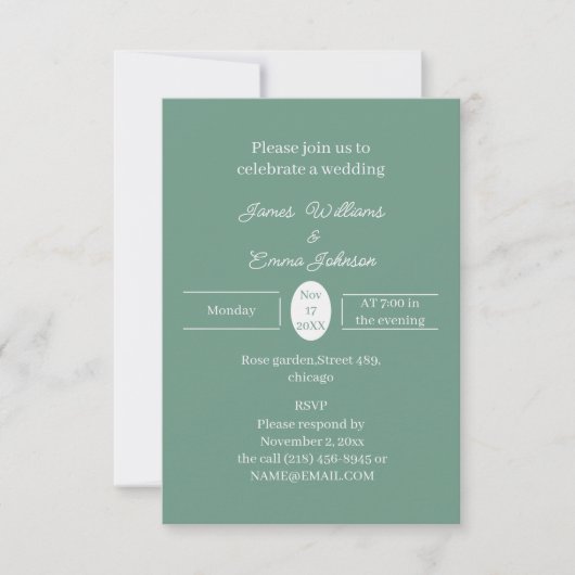 Invitation simple Green Custom Wedding (Devant)