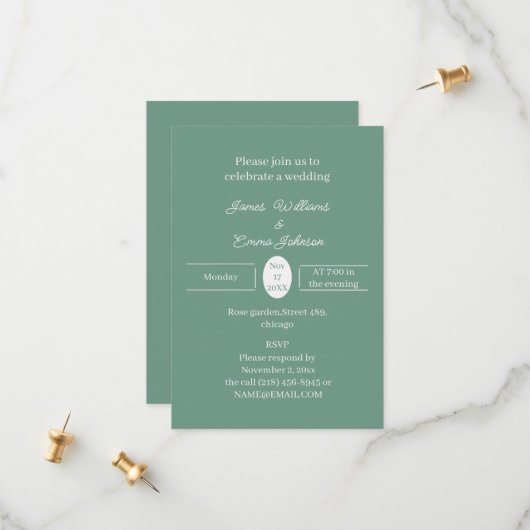 Invitation simple Green Custom Wedding (Devant/Arrière en situation)