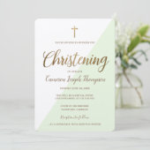Invitation Simple Green Gold Cross Virtual Baby Christening (Debout devant)