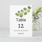Invitation Simple green gold eucalyptus leaves Table Numbers (Debout devant)