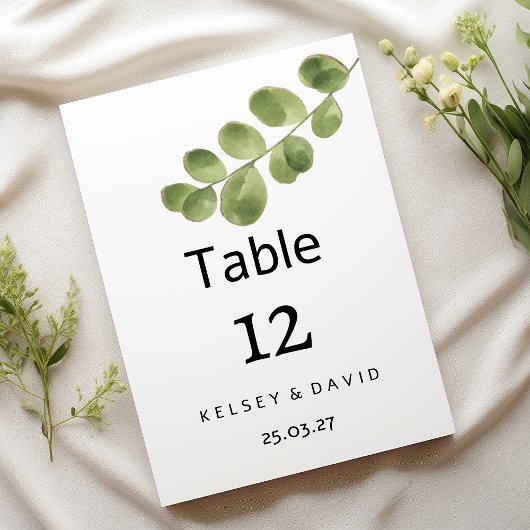 Invitation Simple green gold eucalyptus leaves Table Numbers