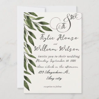 Invitation Simple green leaves for wedding