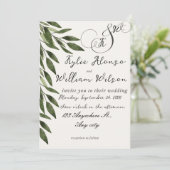 Invitation Simple green leaves for wedding (Debout devant)