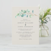 Invitation Simple Green Mariage Feuillage d'Eucalyptus Gris C (Debout devant)