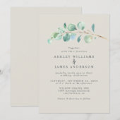 Invitation Simple Green Mariage Feuillage d'Eucalyptus Gris C (Devant / Derrière)