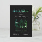 Invitation Simple Green Masque Black Sweet 16 (Debout devant)