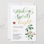 Invitation Simple Green Noël Mistletoe Aquarelle Script (Devant)