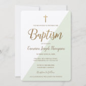 Invitation Simple Green White Gold Cross Baptême virtuel (Devant)