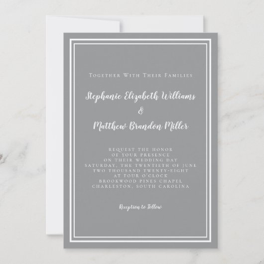 Invitation Simple Gris & Blanc Mariage Moderne Chic Minimalis (Devant)