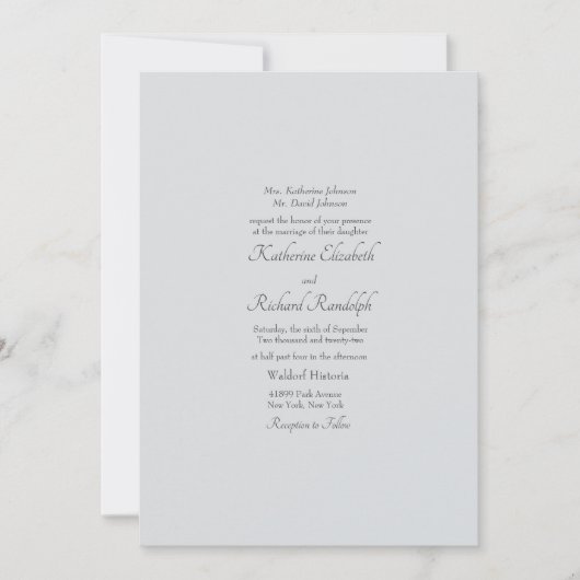 Invitation Simple gris clair Mariage formel Un lieu Matte (Devant)