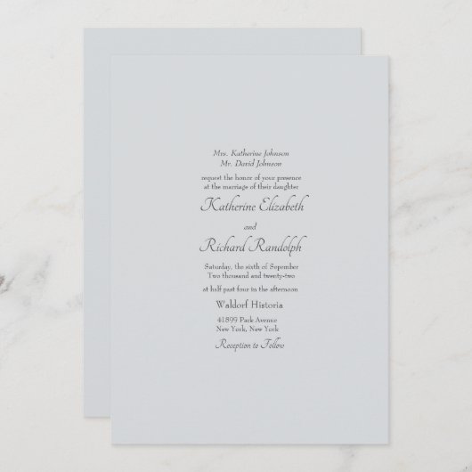 Invitation Simple gris clair Mariage formel Un lieu Matte (Devant / Derrière)