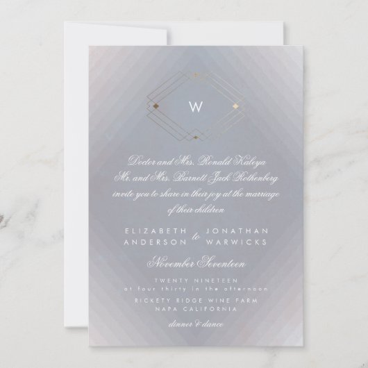 Invitation Simple Gris Moderne Monogramme Or (Devant)