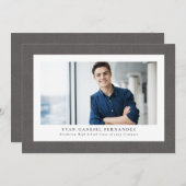 Invitation Simple gris tweed cadre classique graduation photo (Devant / Derrière)