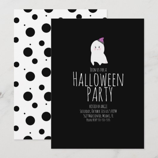 Invitation Simple Halloween Cute Ghost Anniversaire fête (Devant / Derrière)