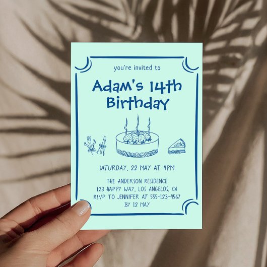 Invitation Simple Hand-Drawn Cake 14th Birthday Party