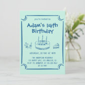 Invitation Simple Hand-Drawn Cake 14th Birthday Party (Debout devant)