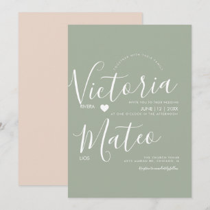 Invitation Simple Heart Script Typographie Mariage Sage