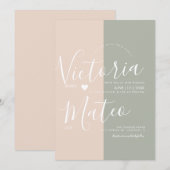 Invitation Simple Heart Script Typographie Rose Sauge Mariage (Devant / Derrière)