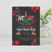 Invitation Simple HO Red & Black Snowflakes Christmas Père No (Debout devant)