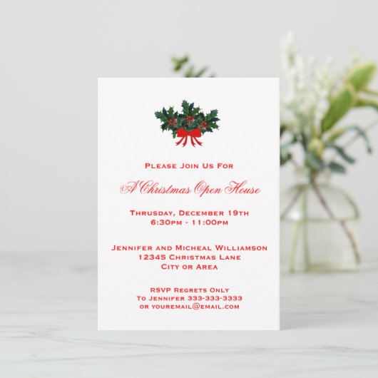 Invitation Simple Holly Christmas Open House ou Parti N°2 Rou (Debout devant)