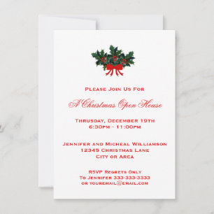 Invitation Simple Holly Christmas Open House ou Parti N°2 Rou