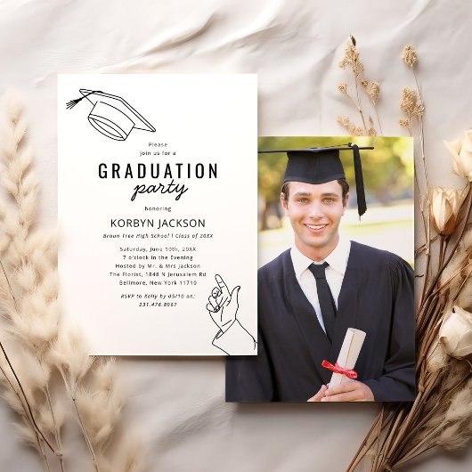 Invitation Simple Homme Photo Graduation Party