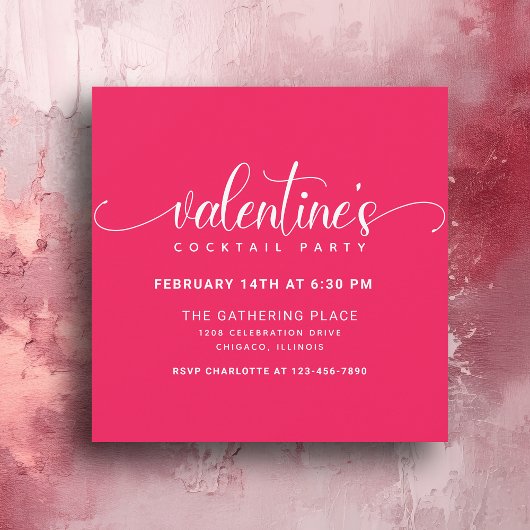 Invitation Simple Hot Rose Valentine's Cocktail Party