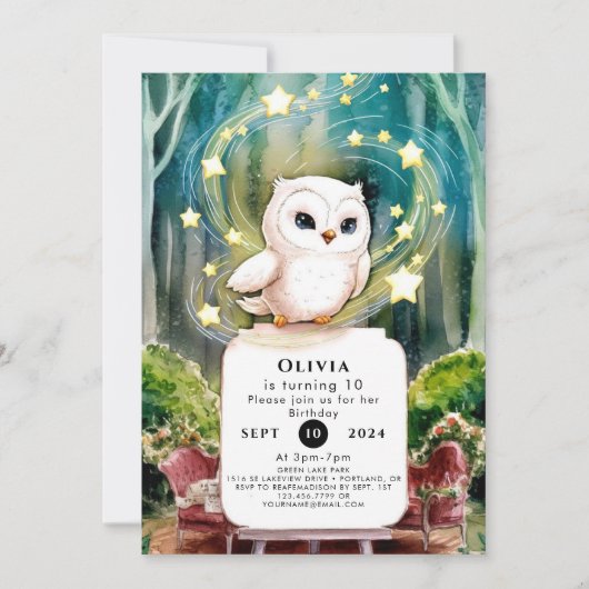 Invitation Simple Into the Woods Owl Birthday (Devant)