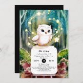 Invitation Simple Into the Woods Owl Birthday (Devant / Derrière)