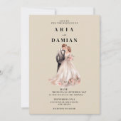 Invitation Simple ivoire rose couple photo Mariage (Devant)