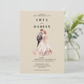 Invitation Simple ivoire rose couple photo Mariage (Debout devant)