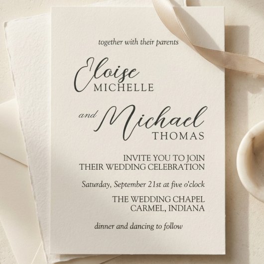 Invitation Simple Ivory Classic Script Wedding