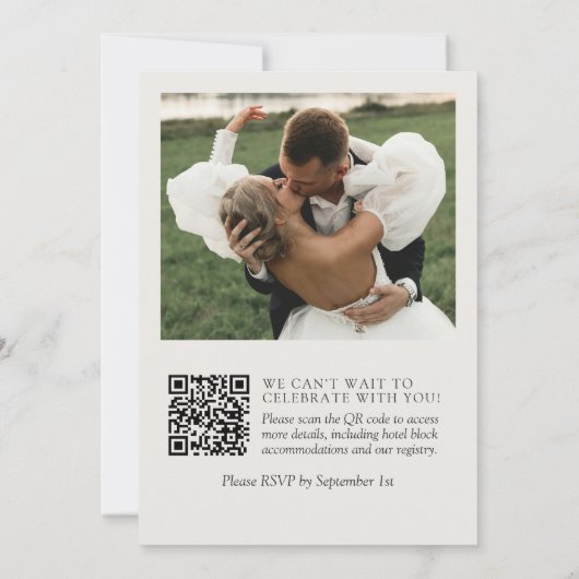 Invitation Simple Ivory Photo Classic QR Code Wedding (Dos)