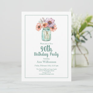 Invitation Simple Jardin de Fleurs à l'Aquarelle 90e Annivers