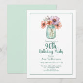 Invitation Simple Jardin de Fleurs à l'Aquarelle 90e Annivers (Devant / Derrière)