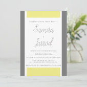 Invitation Simple Jaune et Gris Mariage Abstrait en Marbre (Debout devant)