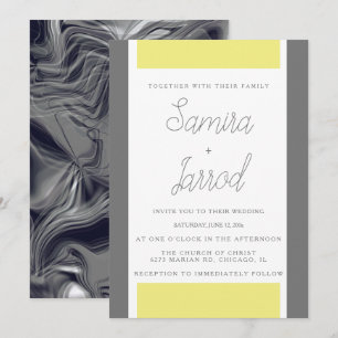 Invitation Simple Jaune et Gris Mariage Abstrait en Marbre