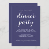 Invitation Simple Jeu Chic Navy Blue Dinner Party (Devant / Derrière)