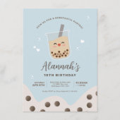 Invitation Simple Kawaii Boba Bubble Lait Thé Bleu Anniversai (Devant)