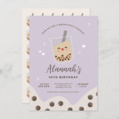 Invitation Simple Kawaii Boba Bubble Milk Tea Purple Annivers (Devant / Derrière)