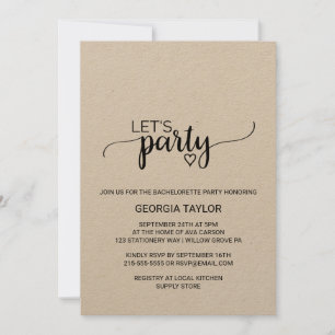 Invitation Simple Kraft Calligraphie Enterrement de Vie de Je