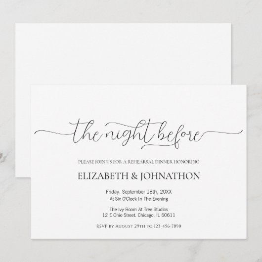 Invitation Simple La Nuit Avant Le Dîner De Répétition Mariag (Devant / Derrière)