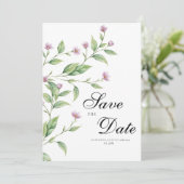 Invitation Simple lavande rose vert floral Enregistrer la dat (Debout devant)