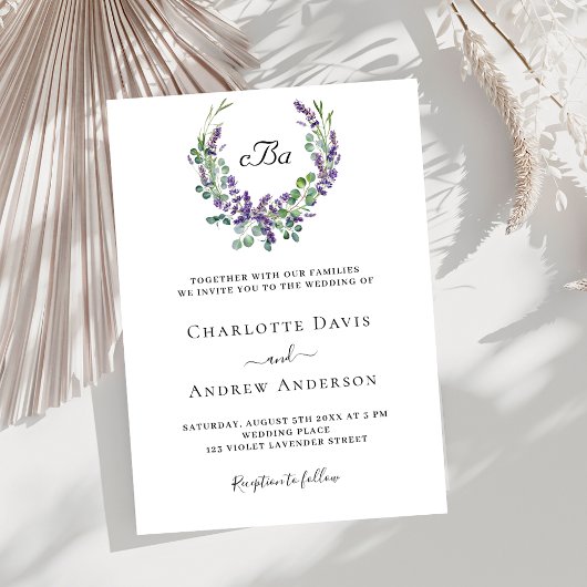 Invitation Simple lavande violet floraux mariage luxueux