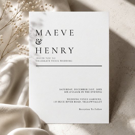 Invitation Simple Ligne Moderne Mariage Noir Blanc