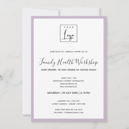INVITATION SIMPLE LILAC LAVENDER VOTRE ATELIER DE LOGO ÉVÉNEM (Devant)