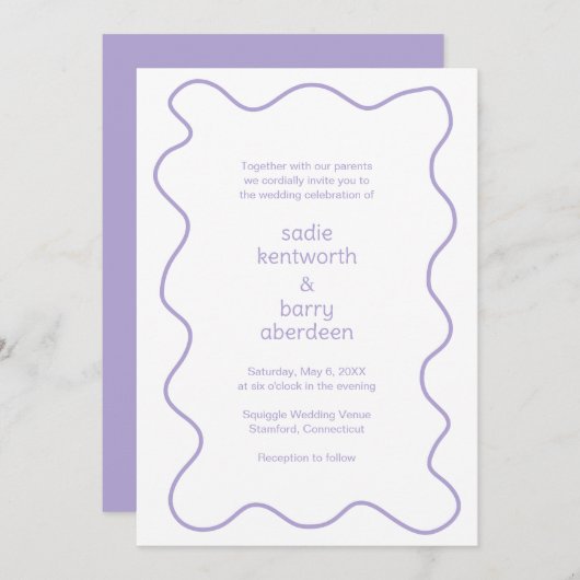 Invitation Simple Lilac Squiger Frame Mariage moderne (Devant / Derrière)