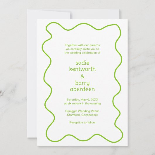 Invitation Simple Lime Green Squigame Frame Mariage moderne (Devant)