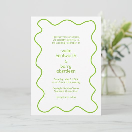 Invitation Simple Lime Green Squigame Frame Mariage moderne (Debout devant)