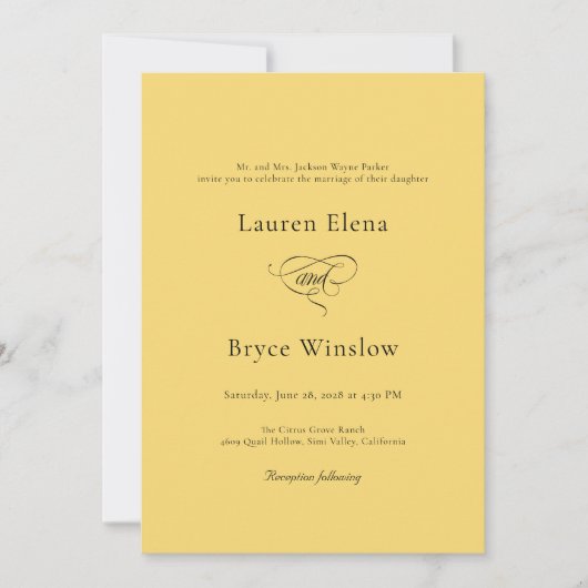 Invitation Simple Limite Limite Citron Citrus Mariage jaune (Devant)